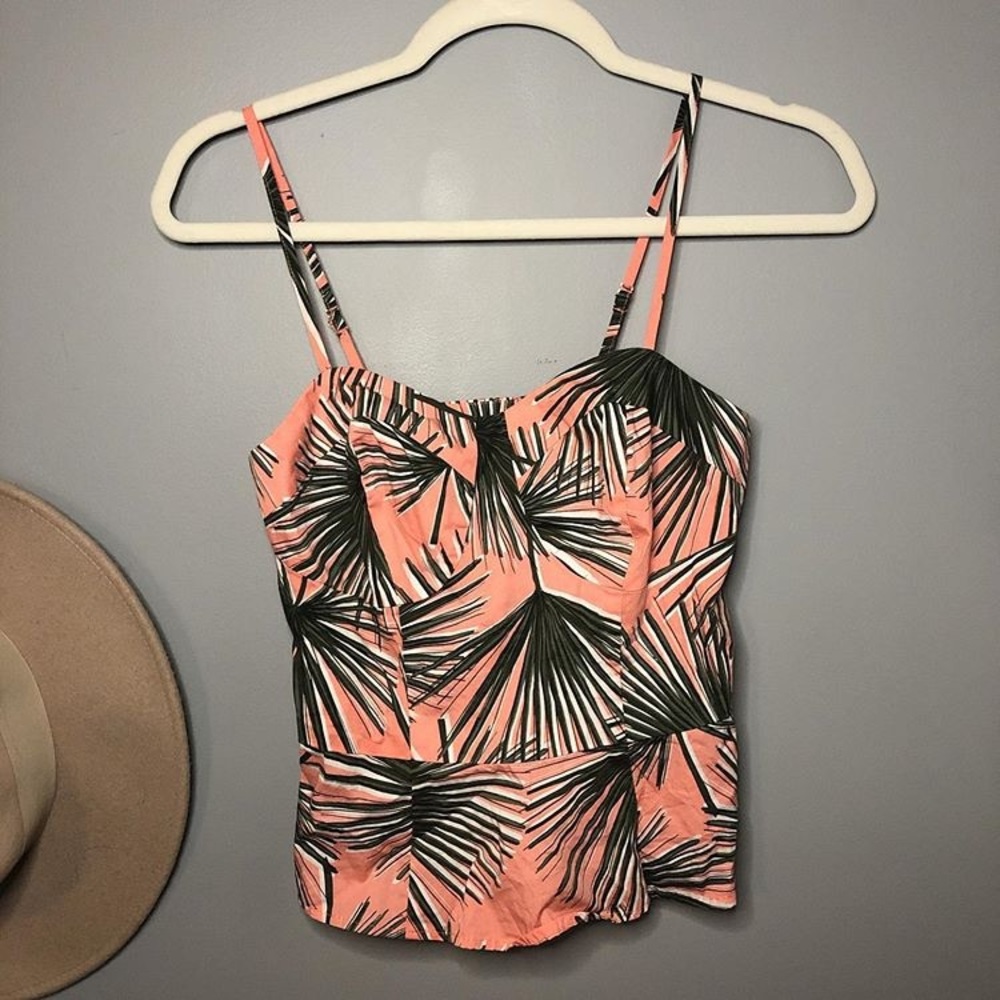 Tropical print bustier tank w ruffle